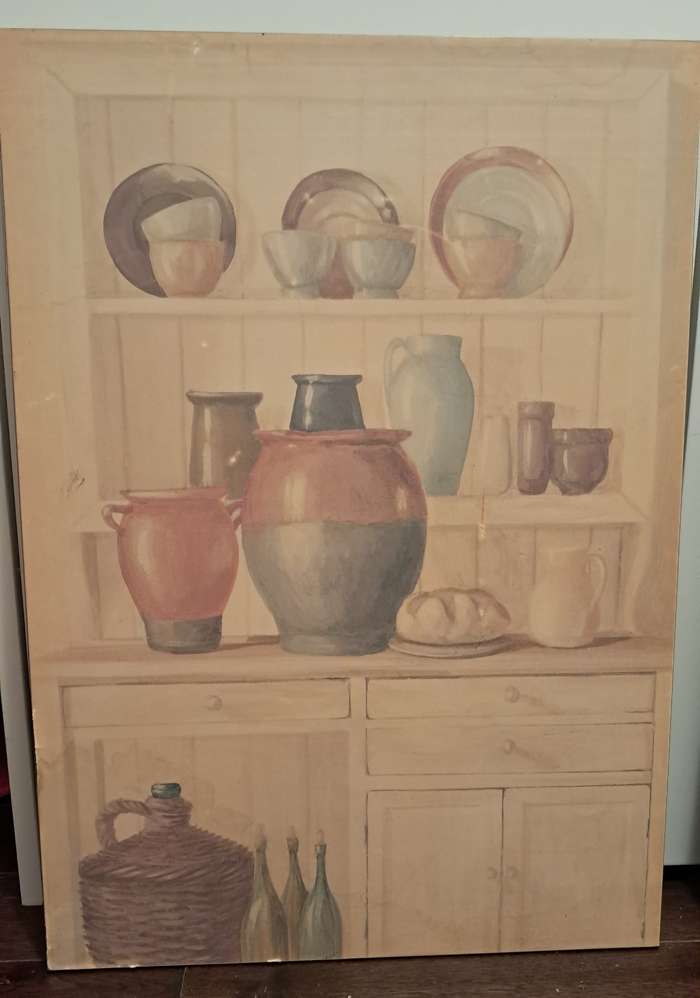 Panel decorativo — alacena con cerámica y garrafón